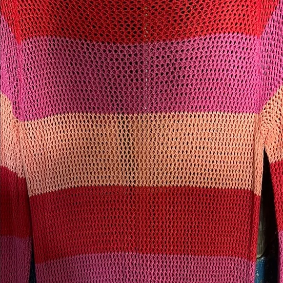 Mesh Striped Cover Up Sweater Long Sleeve Size Small - Picture 3 of 4